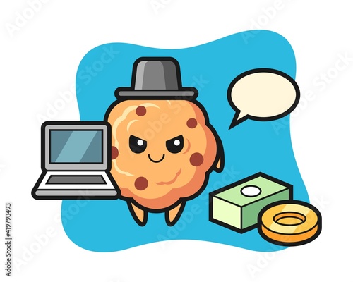 Mascot illustration of chocolate chip cookie as a hacker