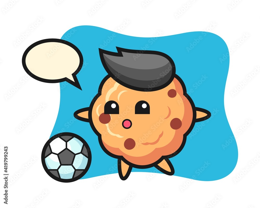 Illustration of chocolate chip cookie cartoon is playing soccer Illustration of chocolate chip cookie cartoon is playing soccer