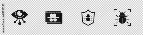 Set Eye scan, Browser incognito window, System bug and icon. Vector.