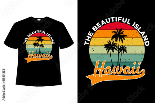 T-shirt beach beautiful island hawaii retro style