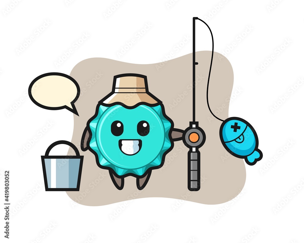 Mascot character of bottle cap as a fisherman Mascot character of bottle cap as a fisherman