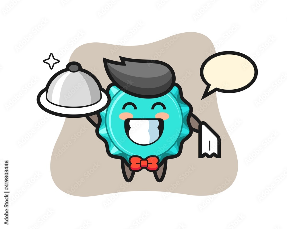 Character mascot of bottle cap as a waiters Character mascot of bottle cap as a waiters