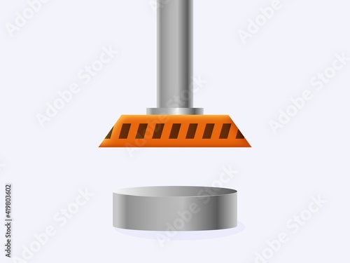 Hydraulic factory press. Steel powerful production of automated industrial workshops.