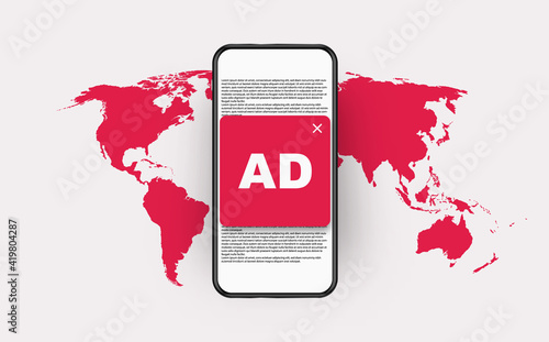 Global ad blocking. Red spam blocker and ban internet aggressive marketing skip global prohibition.
