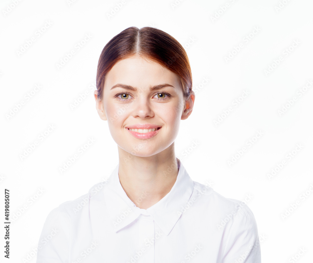 pretty woman in white shirt emotions cropped view pretty woman in white shirt emotions cropped view