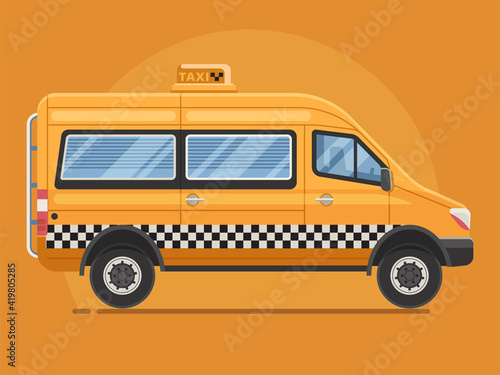 Yellow Taxi Mini Van in Flat Design