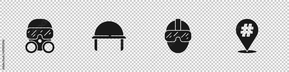 Set Gas mask, Military helmet, Special forces soldier and Protest icon. Vector. Set Gas mask, Military helmet, Special forces soldier and Protest icon. Vector.