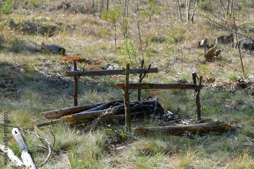 An extinguished fireplace from barbecues