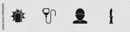 Set Hand grenade, Walkie talkie, Vandal and Military knife icon. Vector.