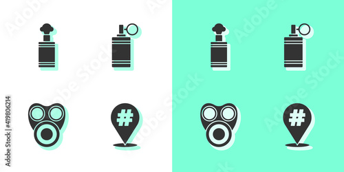 Set Protest, Hand grenade, Gas mask and icon. Vector.