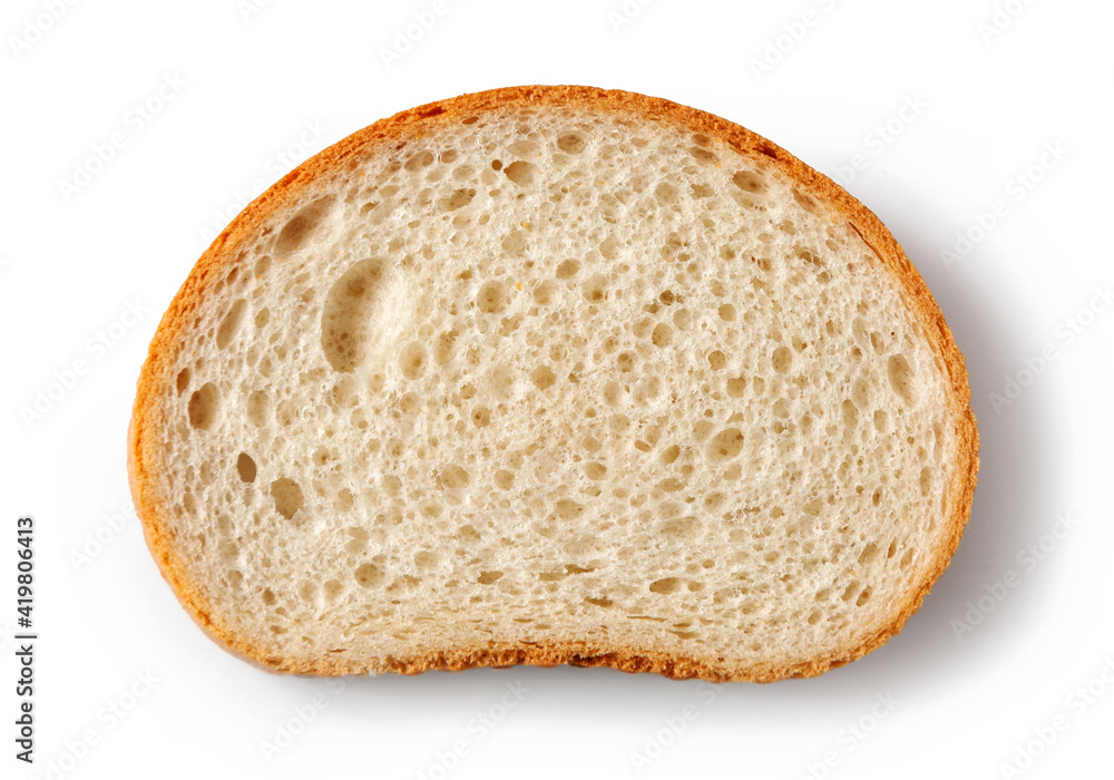 slice of bread isolated on white background, top view