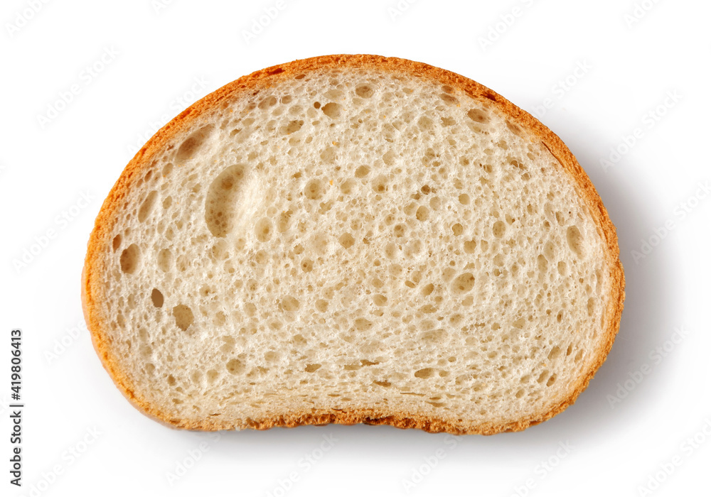 slice of bread isolated on white background, top view slice of bread isolated on white background, top view