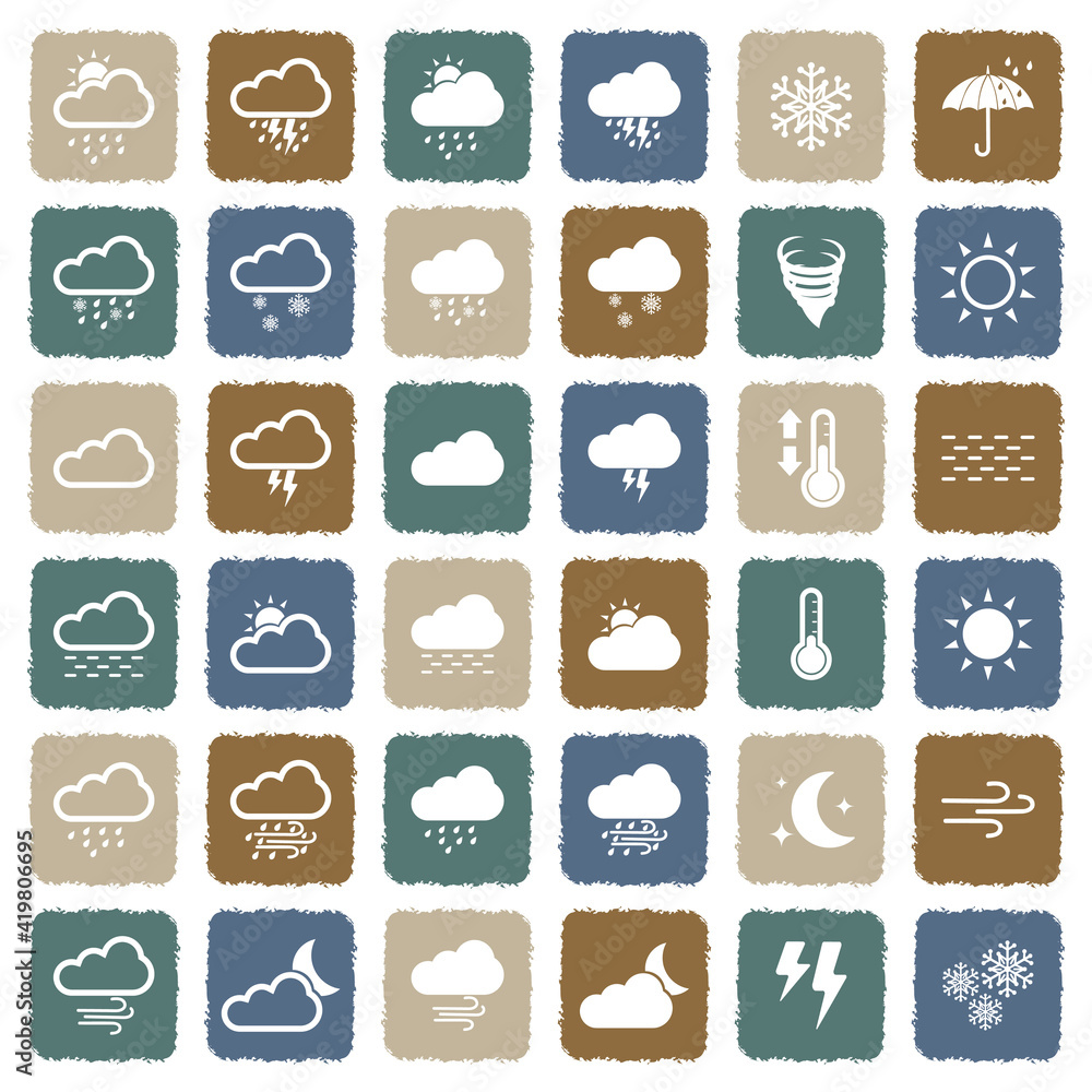 Fototapeta premium Weather Icons. Grunge Color Flat Design. Vector Illustration.