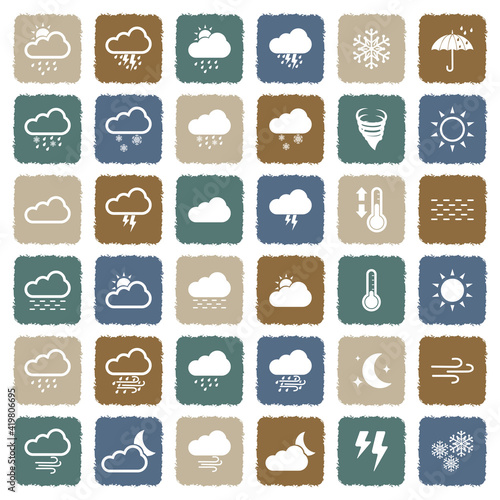 Weather Icons. Grunge Color Flat Design. Vector Illustration.