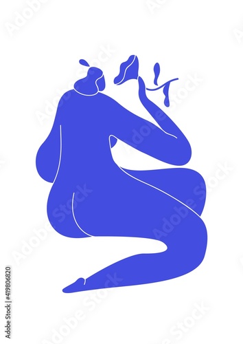 Obraz na plátně Matisse-inspired contemporary poster with abstract female figure smelling flower