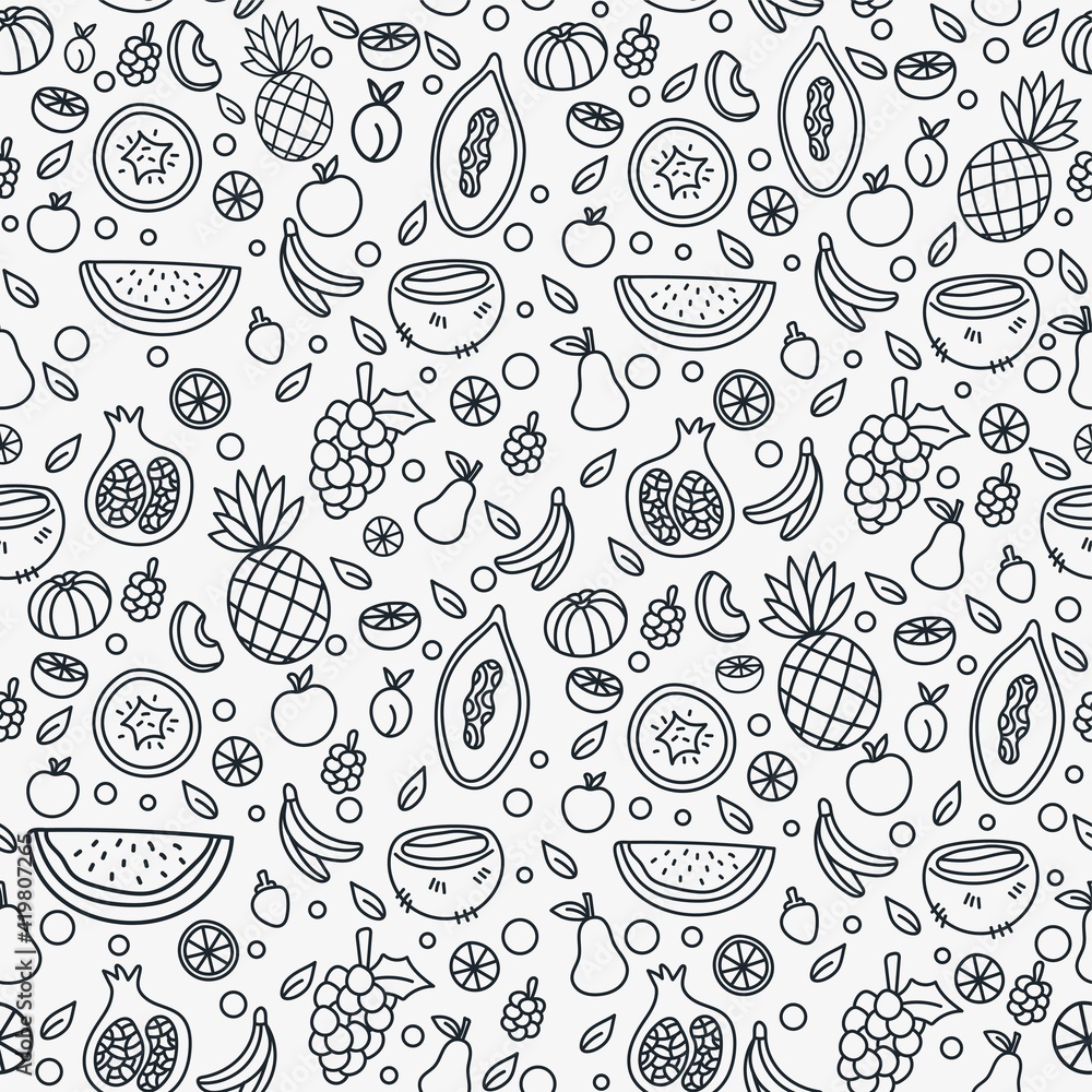 Handdrawn tropical fruits seamless pattern background Handdrawn tropical fruits seamless pattern background