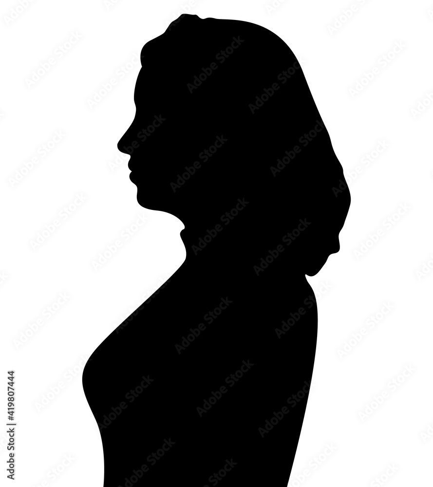 Black color silhouette of people profile picture on white background. Vector illustration. Unknown person.	