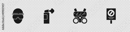 Set Special forces soldier, Pepper spray, Gas mask and Protest icon. Vector.