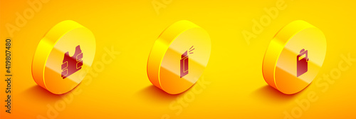 Set Isometric Bulletproof vest, Pepper spray and Police assault shield icon. Vector.