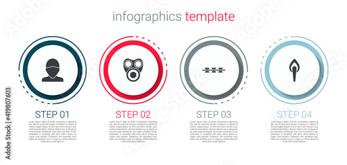 Set Vandal, Gas mask, Barbed wire and Torch flame. Business infographic template. Vector.