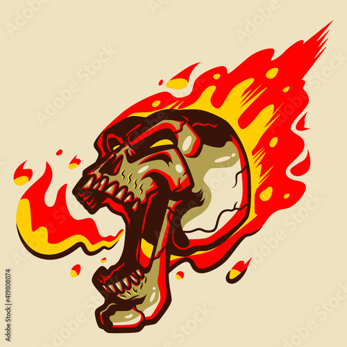 Head Skull fire mascot illustration