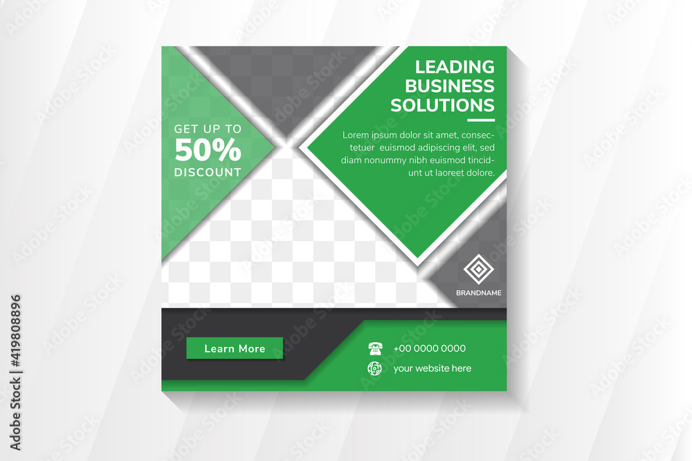 Abstract social media template design use square layout for leading business solutions. rectangle shape for photo space. social media post use green and black elements. Abstract social media template design use square layout for leading business solutions. rectangle shape for photo space. social media post use green and black elements.