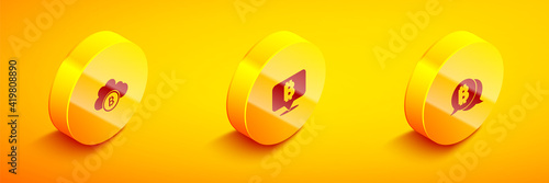 Set Isometric Cryptocurrency cloud mining, Bitcoin and icon. Vector.