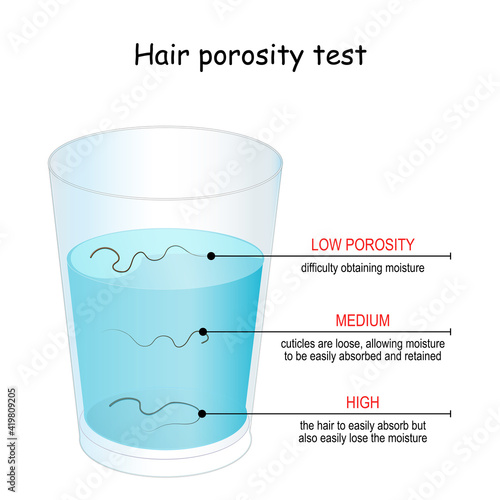 hair porosity test. Hair float in glass with water. photo