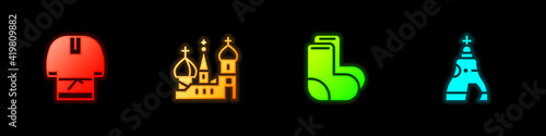 Set Kosovorotka, Saint Basil's Cathedral, Valenki and The Tsar bell icon. Vector.