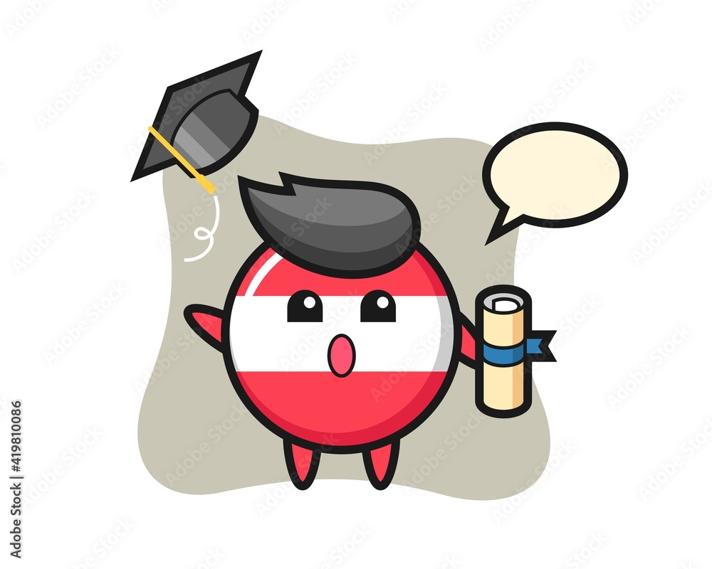 Illustration of austria flag badge cartoon throwing the hat at graduation