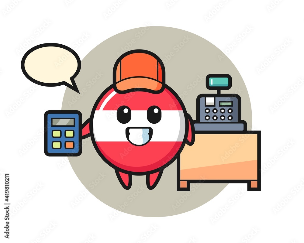 Illustration of austria flag badge character as a cashier