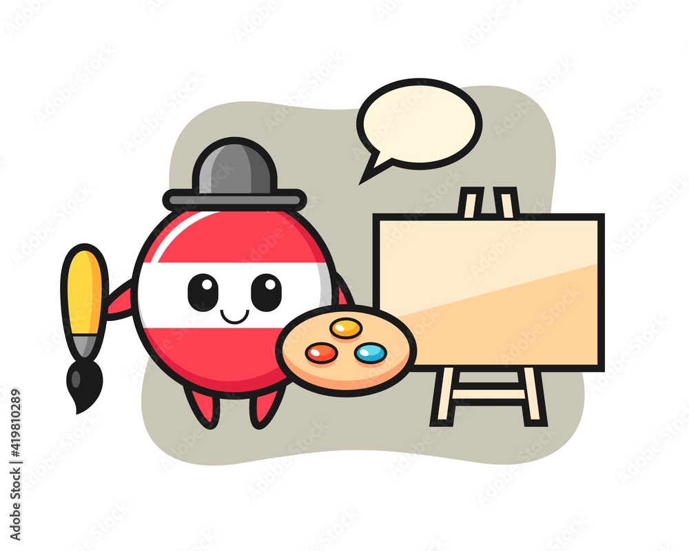 Illustration of austria flag badge mascot as a painter