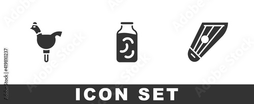 Set Cockerel lollipop, Pickled cucumbers in a jar and Kankles icon. Vector.