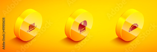 Set Isometric Medovik, Kosovorotka and Dumpling icon. Vector.