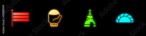 Set National Russia flag, Christmas mitten, The Tsar bell and Dumpling icon. Vector.