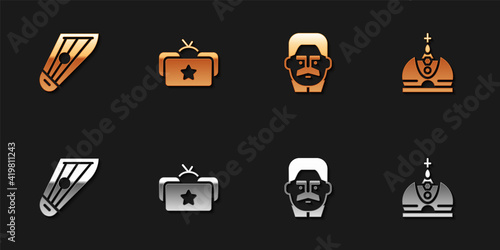 Set Kankles, Ushanka, Joseph Stalin and King crown icon. Vector.