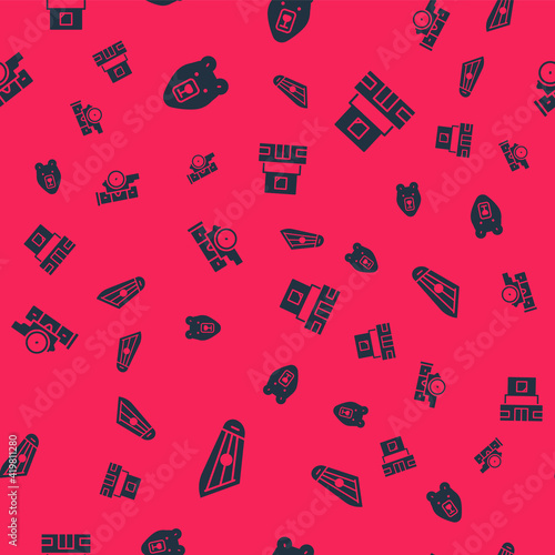 Set Kankles, Bear head, Cannon and Mausoleum of Lenin on seamless pattern. Vector.