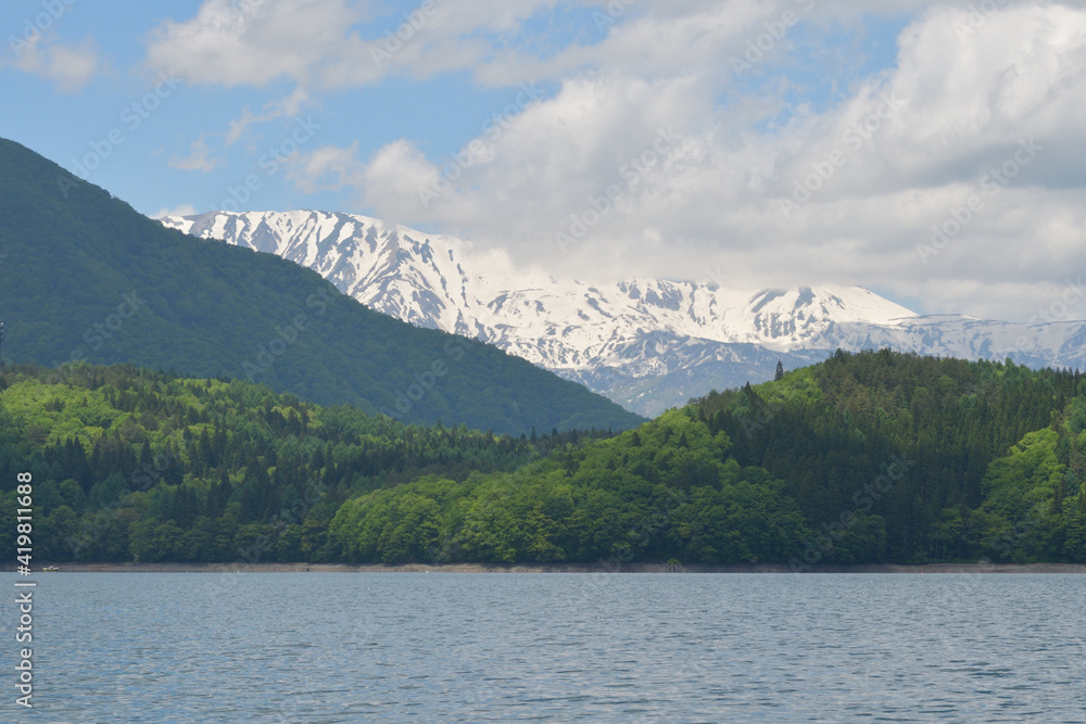 湖上から見える風景　青木湖　カヤック