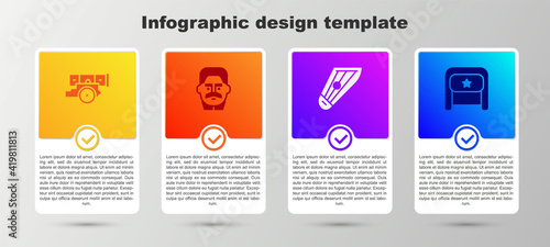 Set Cannon, Joseph Stalin, Kankles and Ushanka. Business infographic template. Vector.