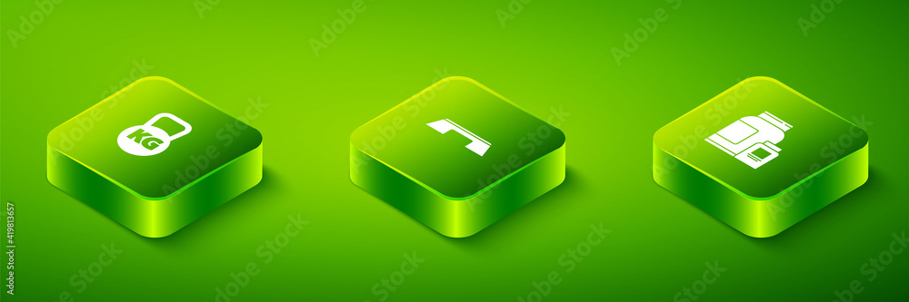 Set Isometric Step platform, Sports nutrition and Kettlebell icon. Vector. Set Isometric Step platform, Sports nutrition and Kettlebell icon. Vector.