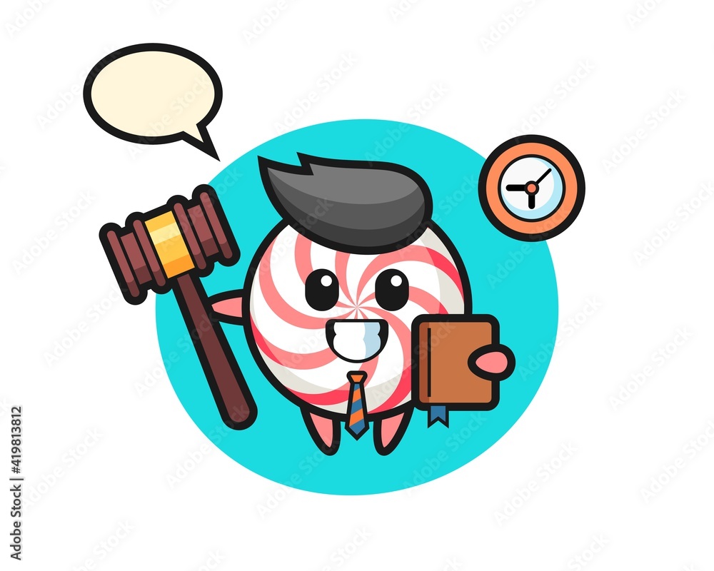 Mascot cartoon of candy as a judge