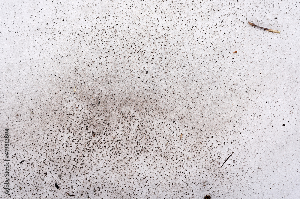 Snow polluted with dust and soot from chimneys  - obrazy, fototapety, plakaty 
