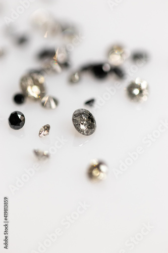 Natural Salt and Pepper Diamonds. Brilliant Cut Gemstones. Faceted