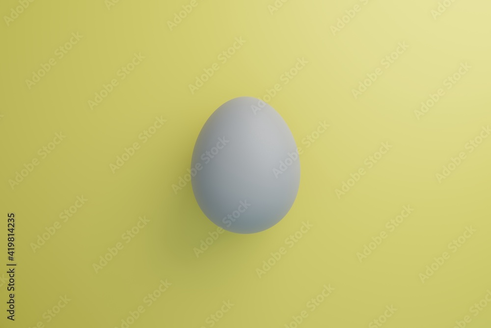 Grey egg on a yellow background. Concept holiday illustration in trendy colors