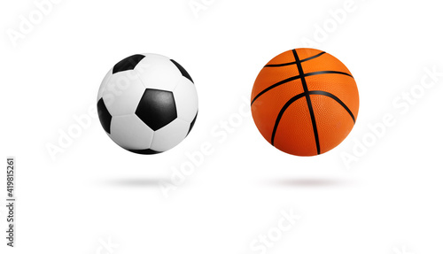 Soccer ball and Basketball ball on isolated. File contains a clipping path.