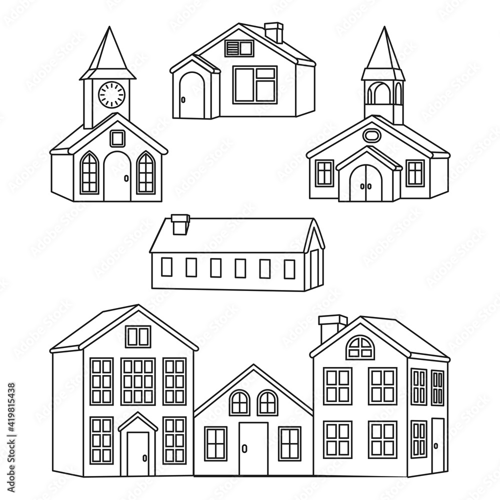 Black and white village houses set