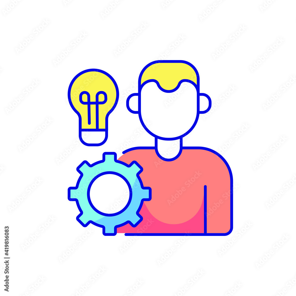 Obraz premium Student knowledge concept color icon. Education. Creative. Idea concept with light bulb and gear. Vector isolated illustration