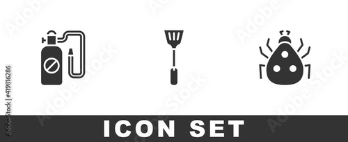 Set Pressure sprayer, Fly swatter and Ladybug icon. Vector.