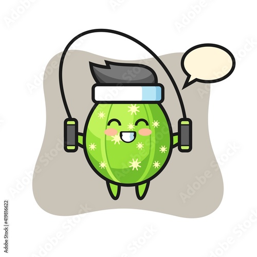 Cactus character cartoon with skipping rope