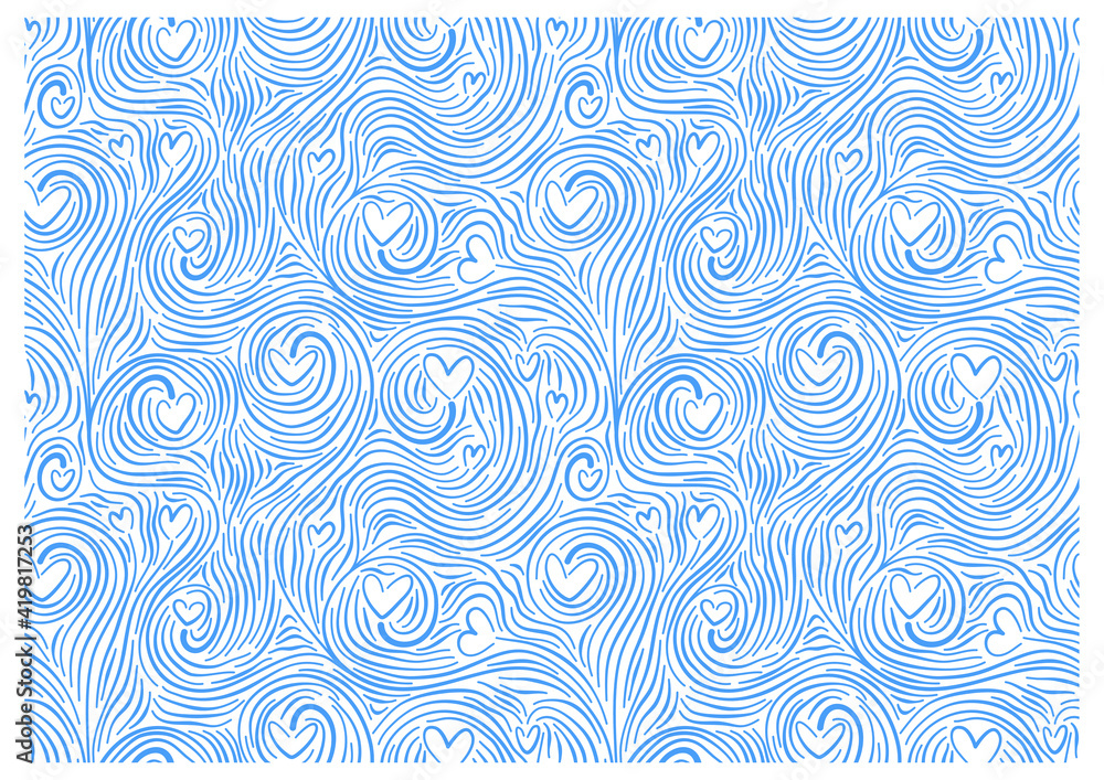 Pattern of blue lines waves with hearts. Pattern of blue lines waves with hearts.